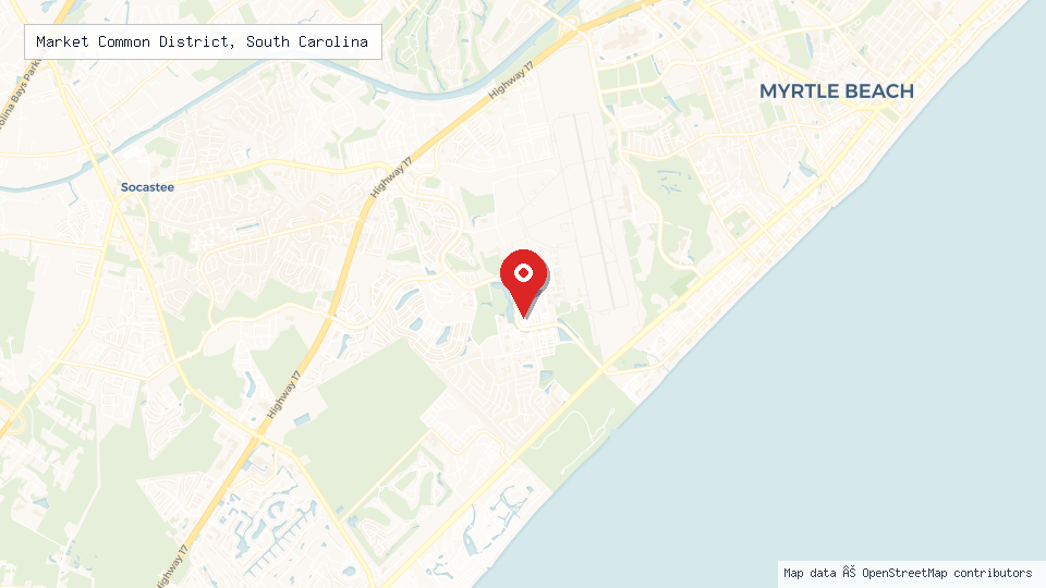 Street map of Market Common District, South Carolina with location pin