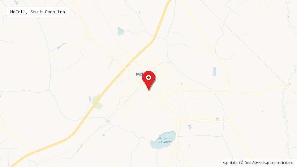 Street map of McColl, South Carolina with location pin