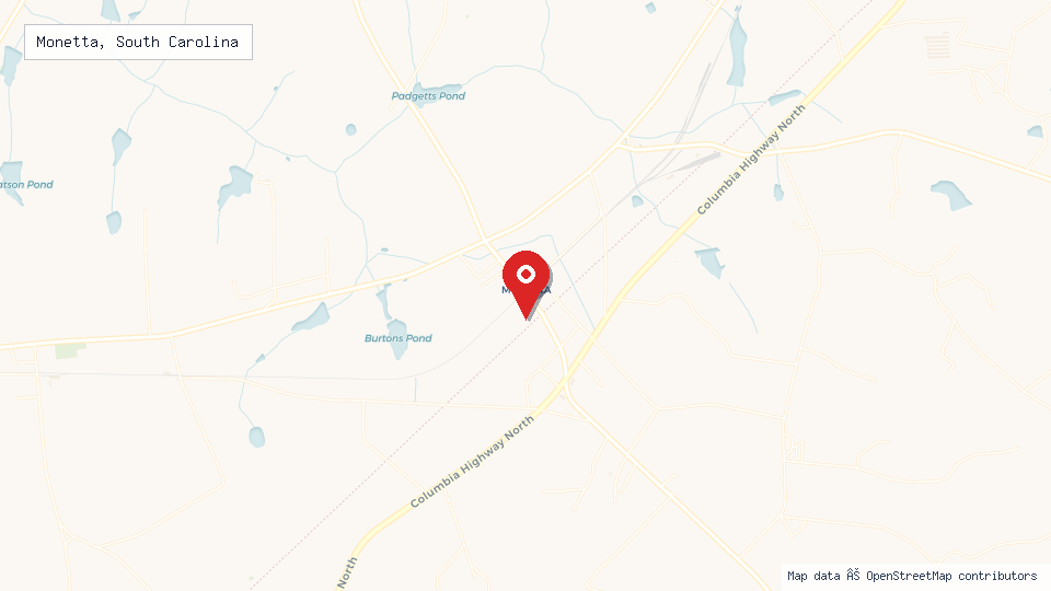 Street map of Monetta, South Carolina with location pin