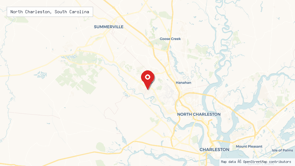 Street map of North Charleston, South Carolina with location pin