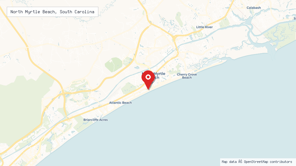 Street map of North Myrtle Beach, South Carolina with location pin