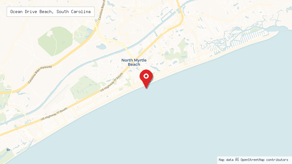 Street map of Ocean Drive Beach, South Carolina with location pin