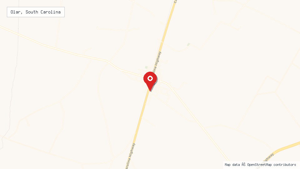 Street map of Olar, South Carolina with location pin