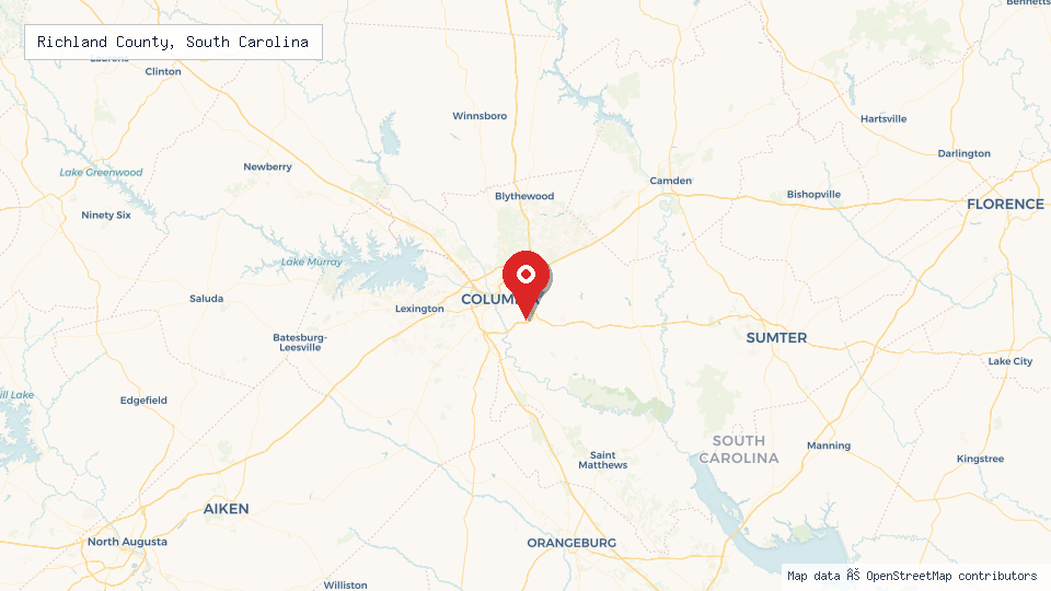 Street map of Richland County, South Carolina with location pin