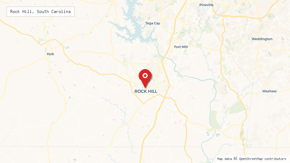 Street map of Rock Hill, South Carolina with location pin