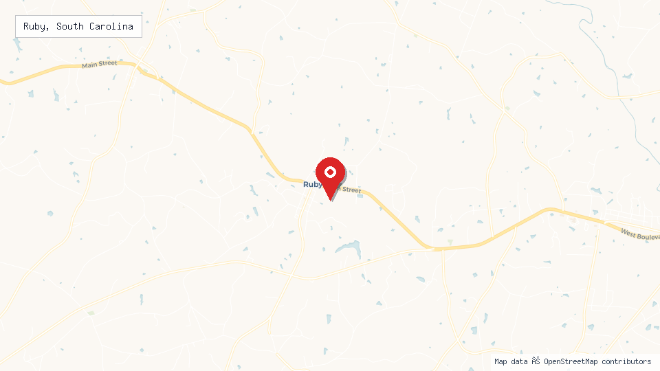 Street map of Ruby, South Carolina with location pin