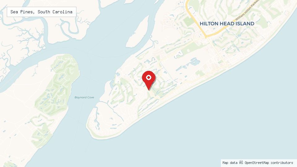 Street map of Sea Pines, South Carolina with location pin