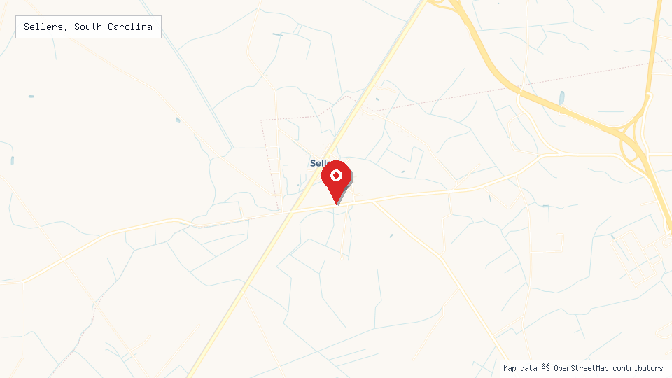 Street map of Sellers, South Carolina with location pin