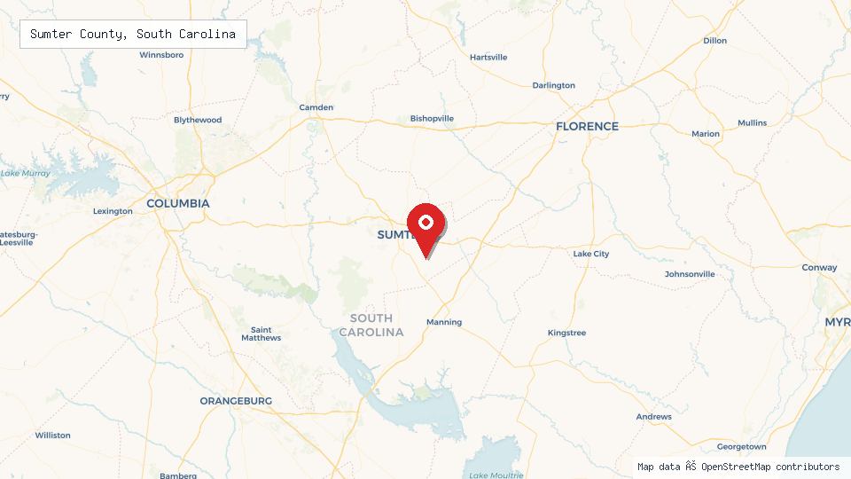 Street map of Sumter County, South Carolina with location pin