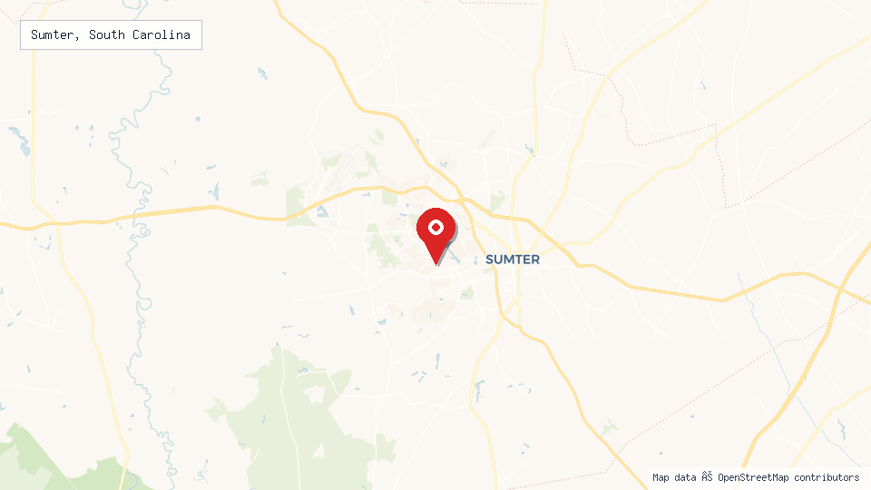 Street map of Sumter, South Carolina with location pin