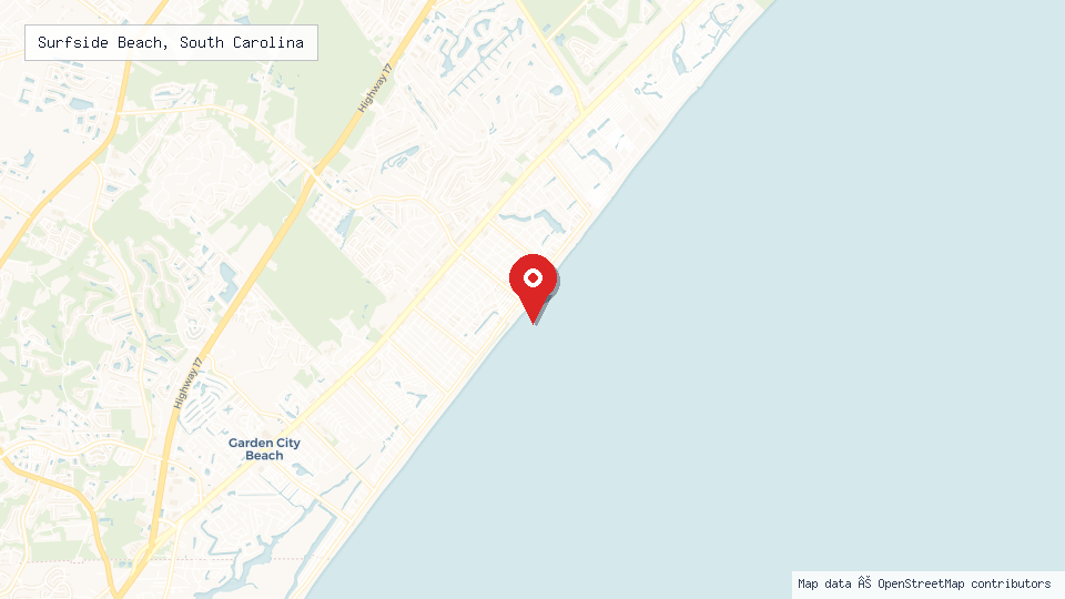 Street map of Surfside Beach, South Carolina with location pin