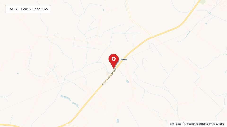 Street map of Tatum, South Carolina with location pin