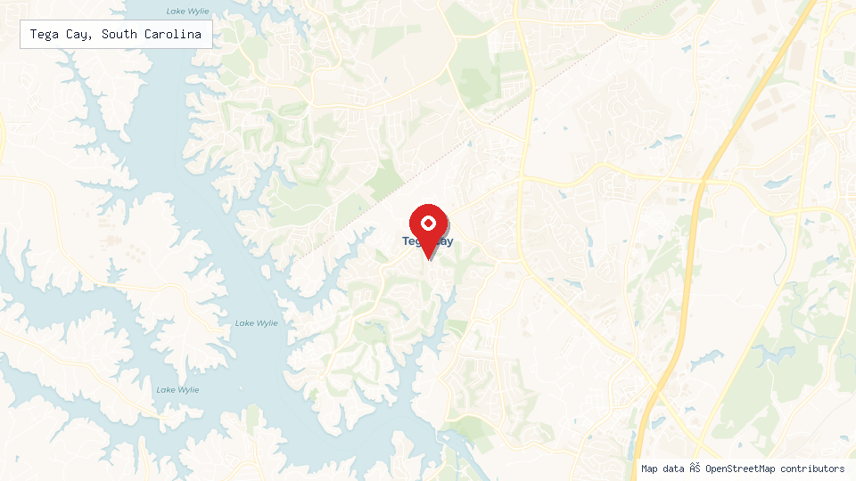 Street map of Tega Cay, South Carolina with location pin