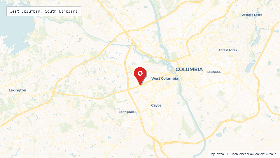 Street map of West Columbia, South Carolina with location pin