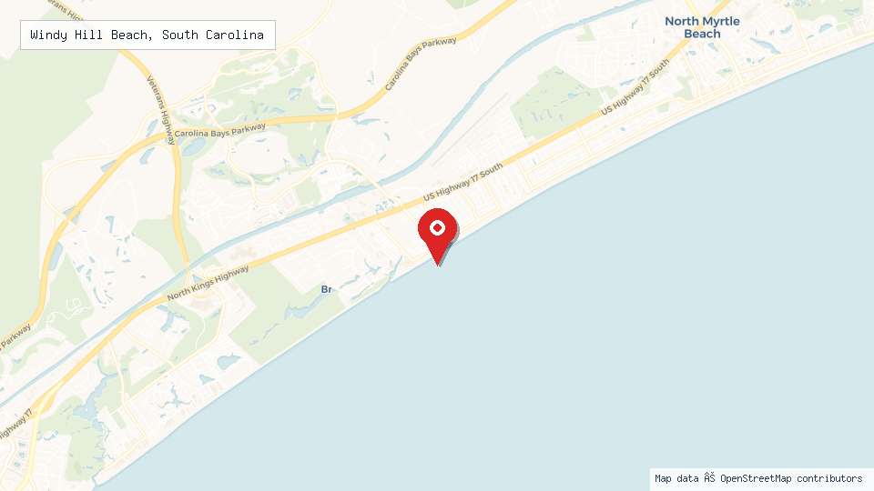 Street map of Windy Hill Beach, South Carolina with location pin