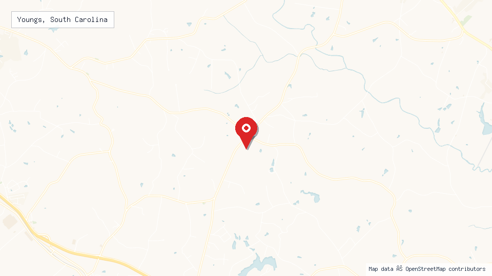 Street map of Youngs, South Carolina with location pin