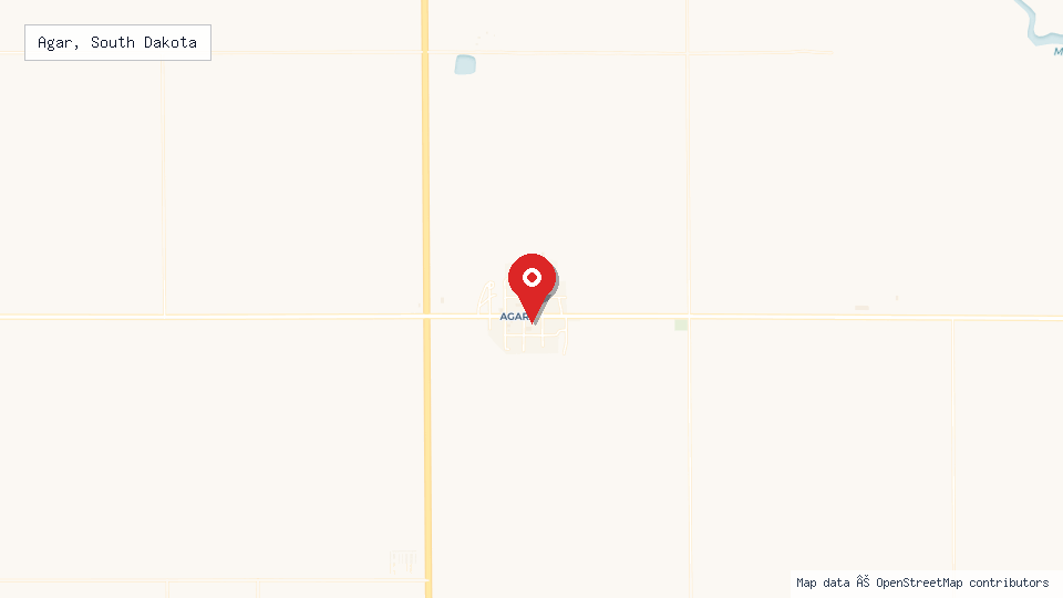Street map of Agar, South Dakota with location pin