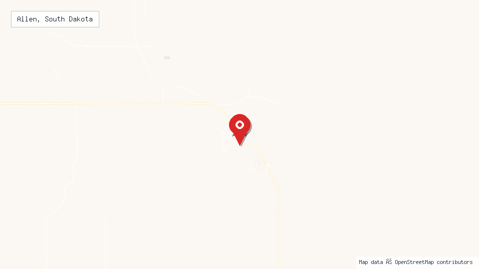 Street map of Allen, South Dakota with location pin