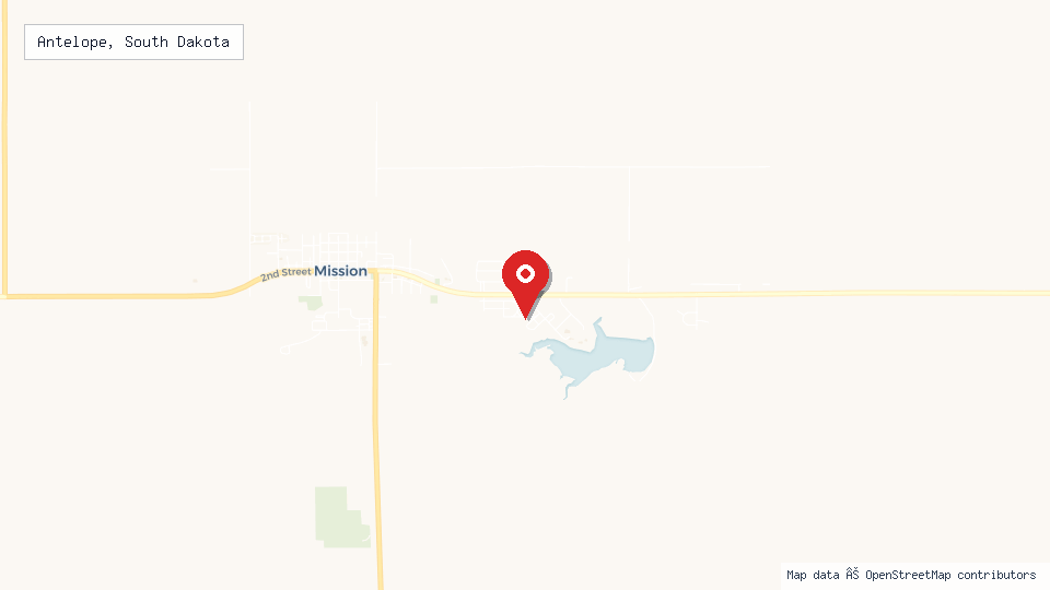 Street map of Antelope, South Dakota with location pin