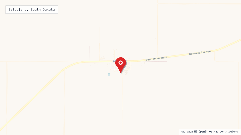 Street map of Batesland, South Dakota with location pin