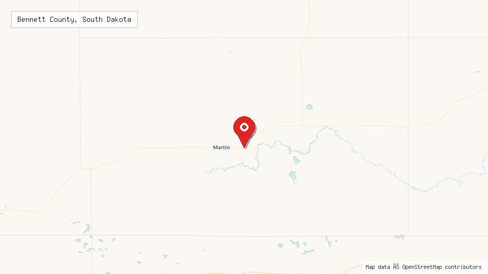 Street map of Bennett County, South Dakota with location pin