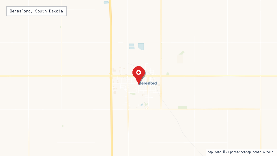 Street map of Beresford, South Dakota with location pin