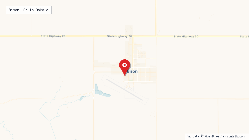Street map of Bison, South Dakota with location pin