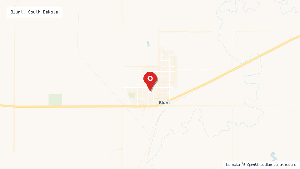 Street map of Blunt, South Dakota with location pin