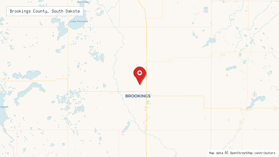 Street map of Brookings County, South Dakota with location pin