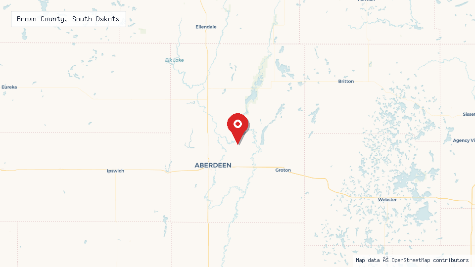 Street map of Brown County, South Dakota with location pin