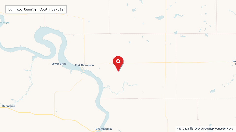 Street map of Buffalo County, South Dakota with location pin