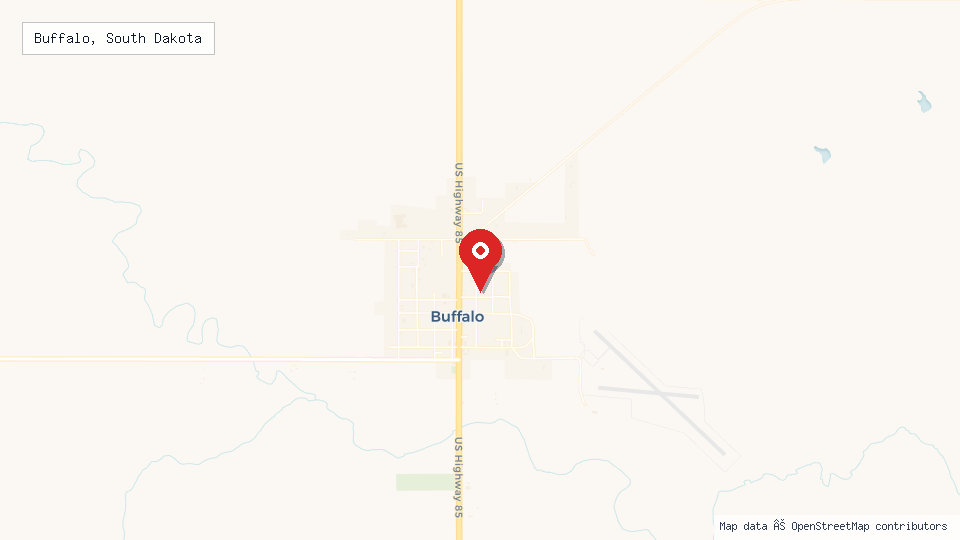 Street map of Buffalo, South Dakota with location pin