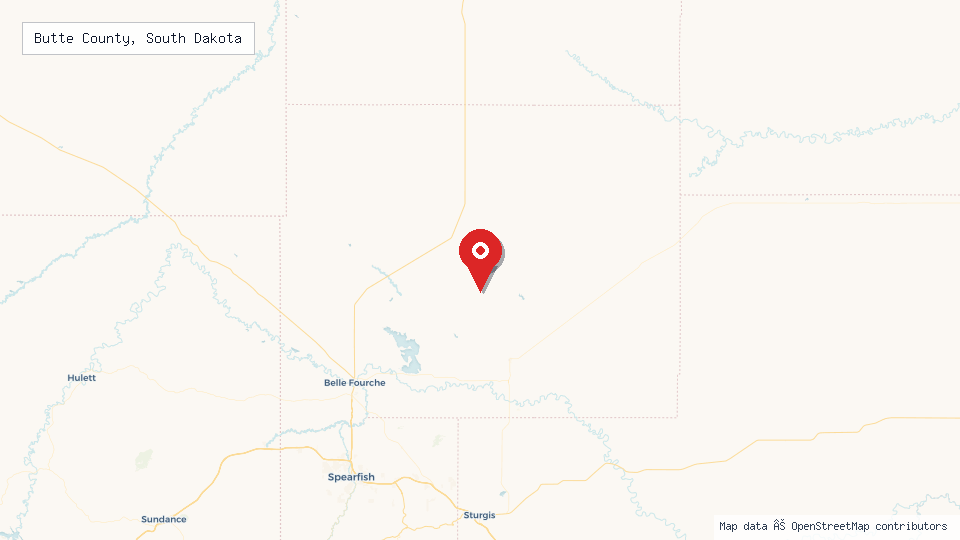 Street map of Butte County, South Dakota with location pin