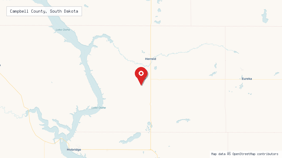 Street map of Campbell County, South Dakota with location pin