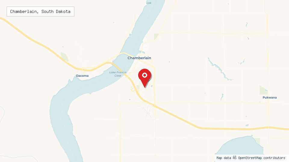 Street map of Chamberlain, South Dakota with location pin
