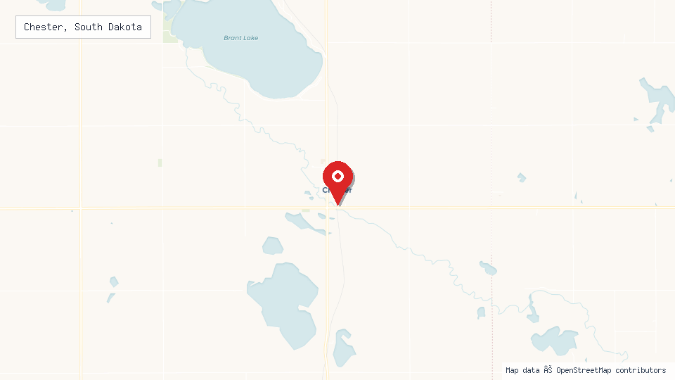 Street map of Chester, South Dakota with location pin