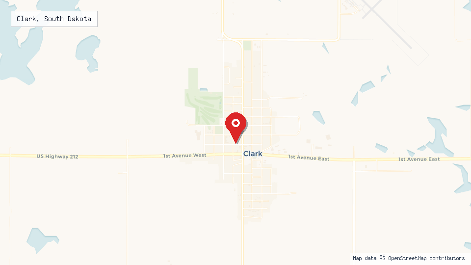 Street map of Clark, South Dakota with location pin