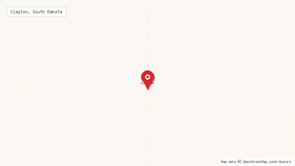 Street map of Clayton, South Dakota with location pin