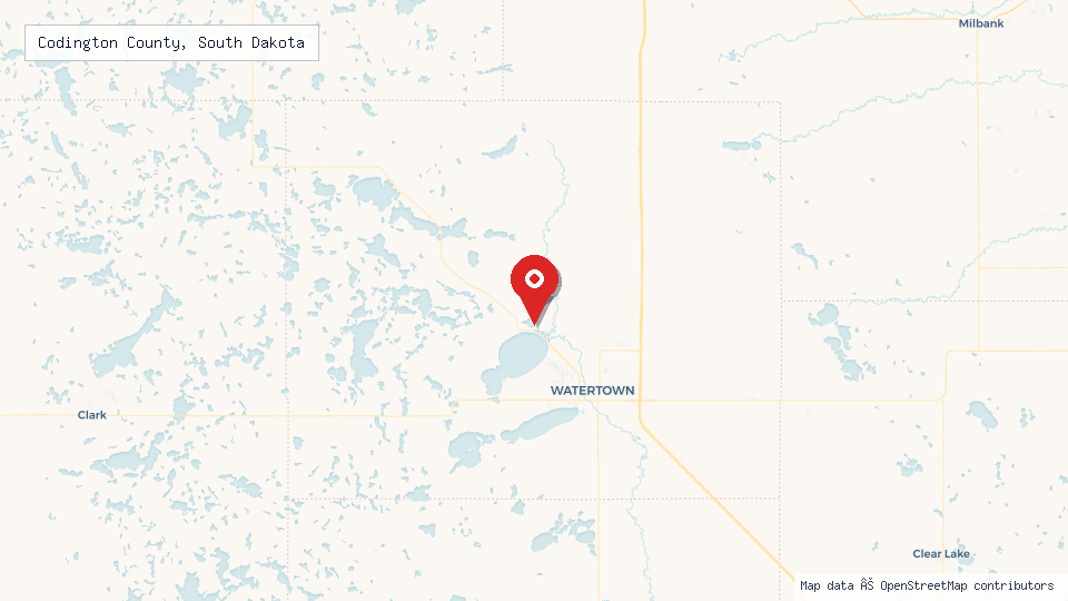Street map of Codington County, South Dakota with location pin