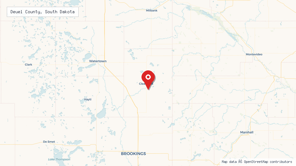 Street map of Deuel County, South Dakota with location pin