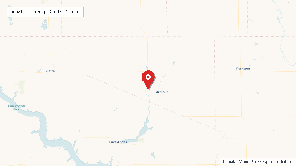 Street map of Douglas County, South Dakota with location pin