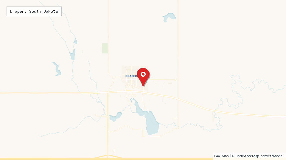 Street map of Draper, South Dakota with location pin