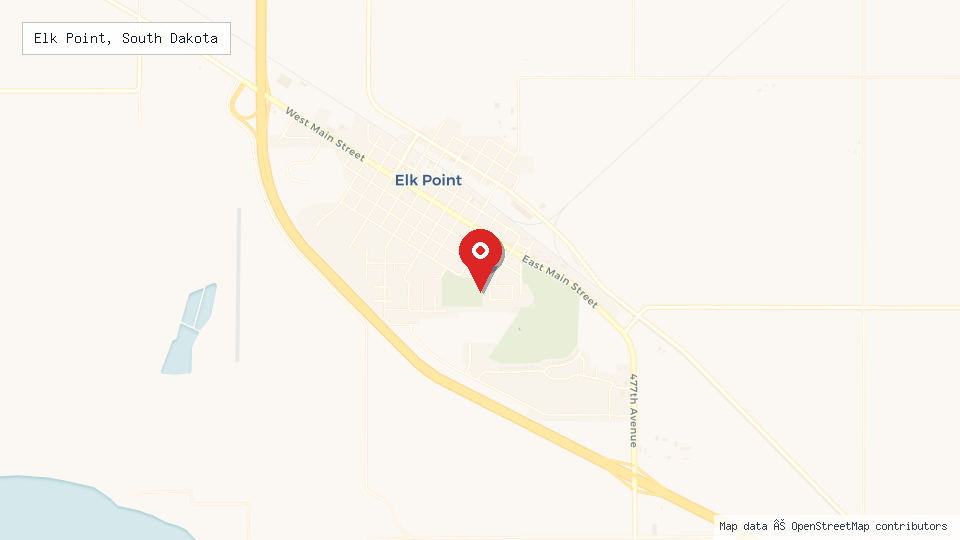 Street map of Elk Point, South Dakota with location pin