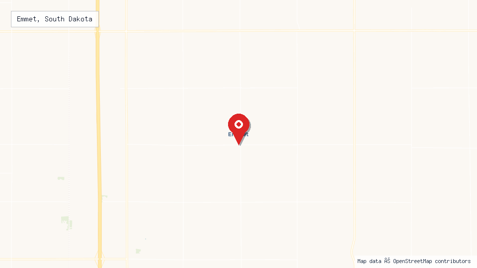 Street map of Emmet, South Dakota with location pin