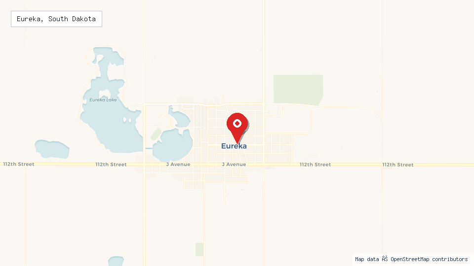 Street map of Eureka, South Dakota with location pin