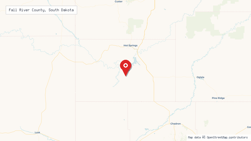 Street map of Fall River County, South Dakota with location pin