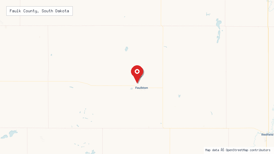 Street map of Faulk County, South Dakota with location pin