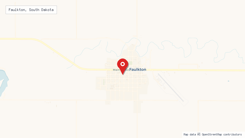 Street map of Faulkton, South Dakota with location pin