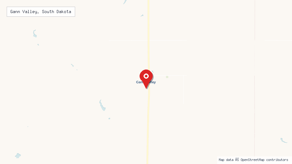 Street map of Gann Valley, South Dakota with location pin