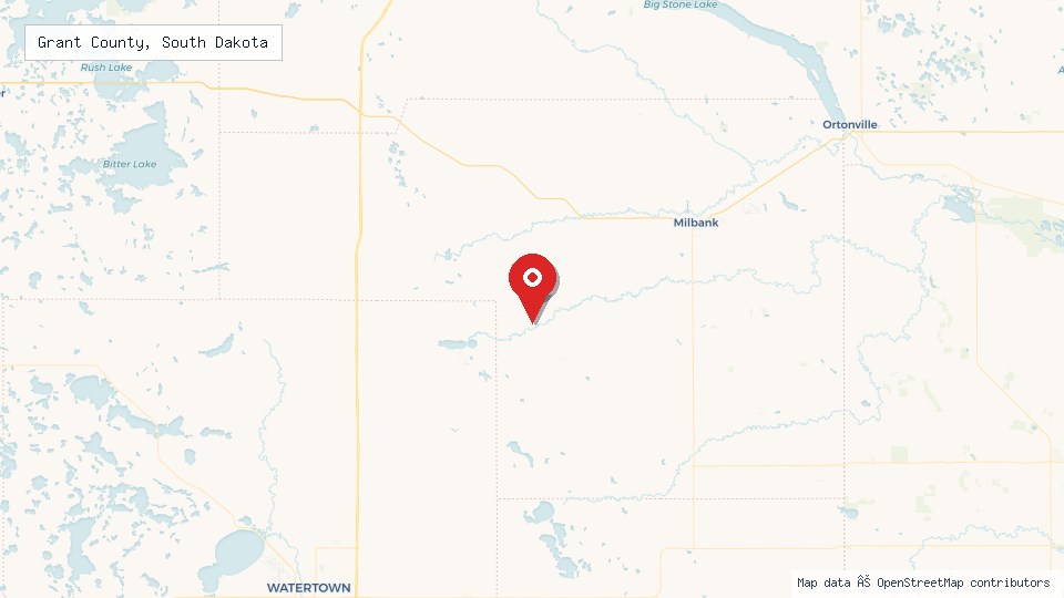 Street map of Grant County, South Dakota with location pin